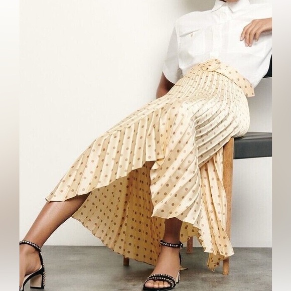 Pre-Owned SANDRO PARIS JAUNE pleated maxi skirt polka dot in yellow size 3 - Picture 1 of 5